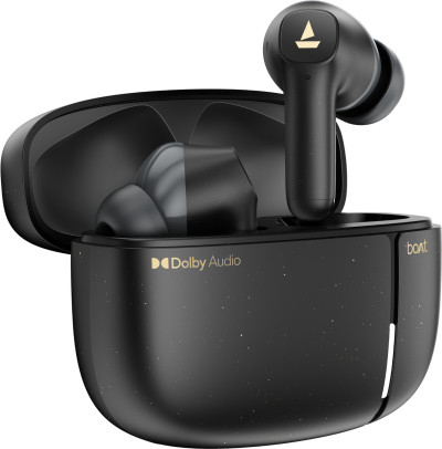 boAt Airdopes Prime 800D, w/ Crest AI, Dolby Audio, 45H Battery, Quad Mics,BT Headset Bluetooth Headset (Smart Raven Black, True Wireless)