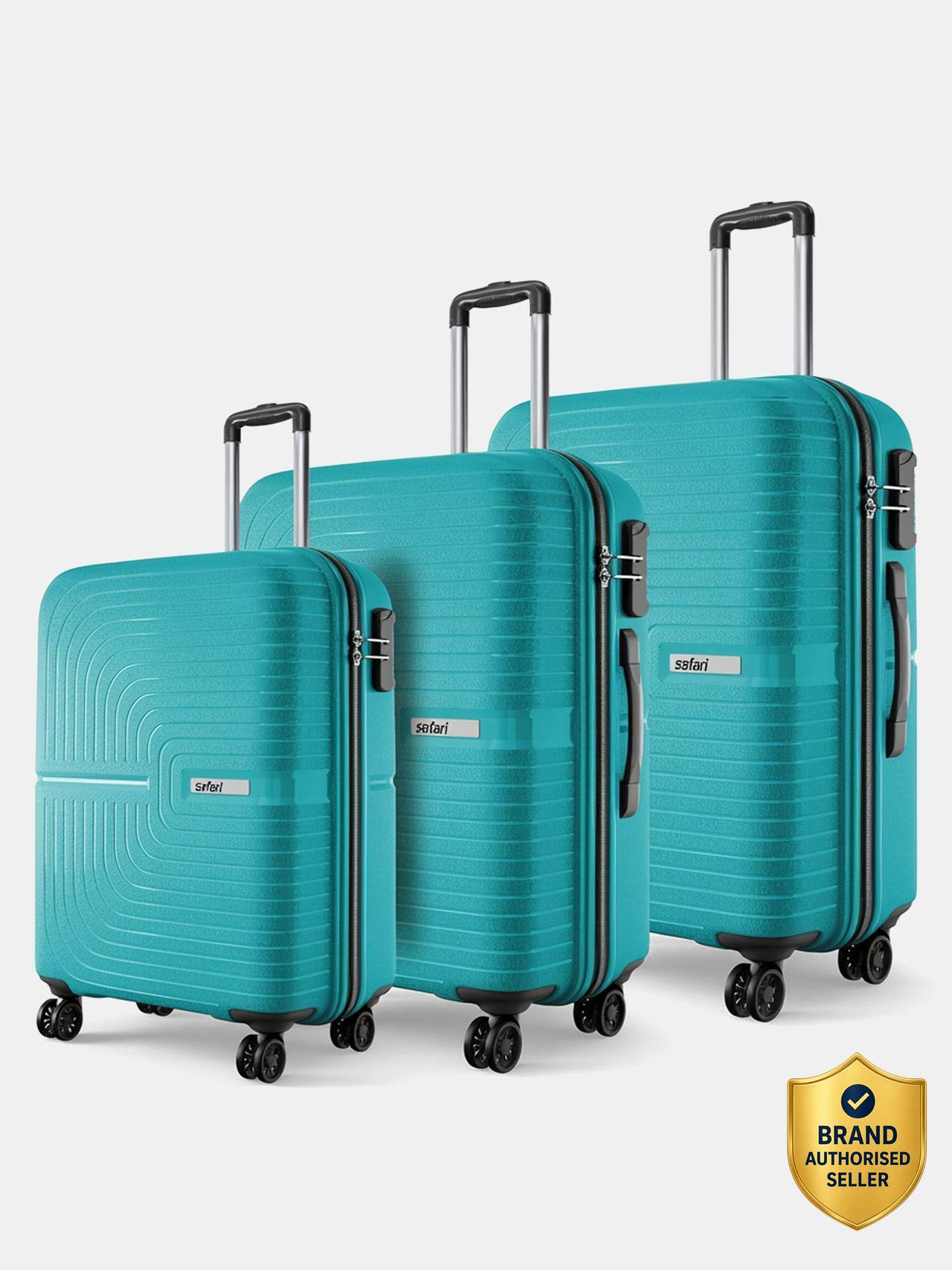 SAFARI Hard Body Set of 3 Luggage 8 Wheels - ECLIPSENEO 3 (Small 55cm | Medium 66cm | Large 75cm) - Teal, Silver